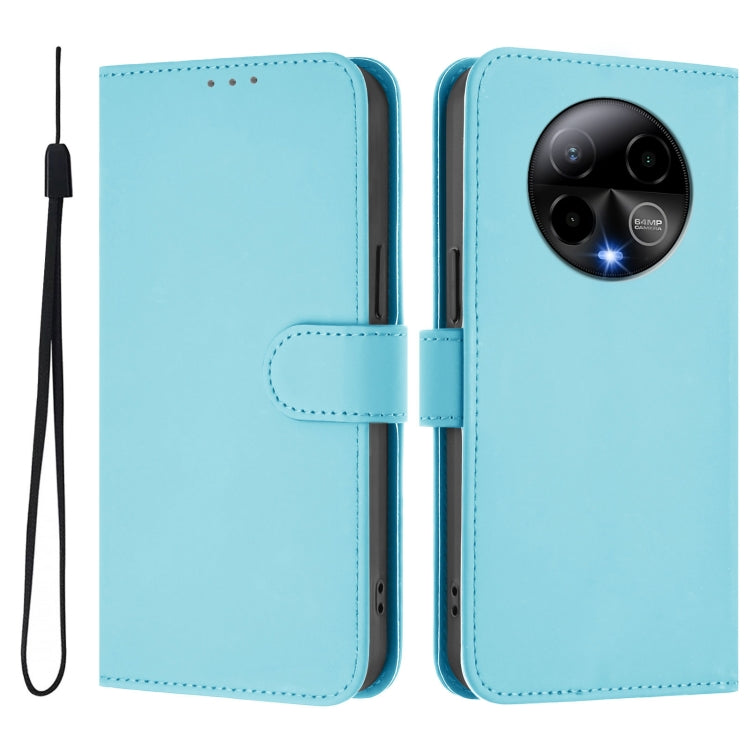 For BLU Bold K50 Skin Feel Solid Color Leather Phone Case with Lanyard