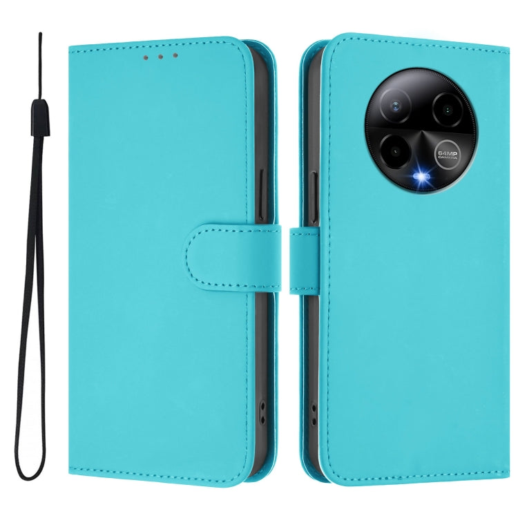 For BLU Bold K50 Skin Feel Solid Color Leather Phone Case with Lanyard