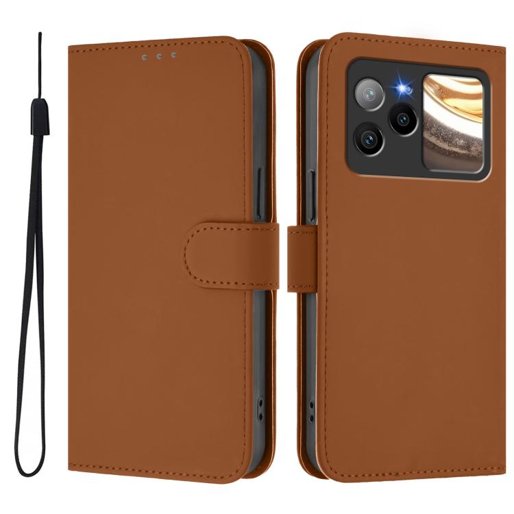 For BLU Bold N4 Skin Feel Solid Color Leather Phone Case with Lanyard