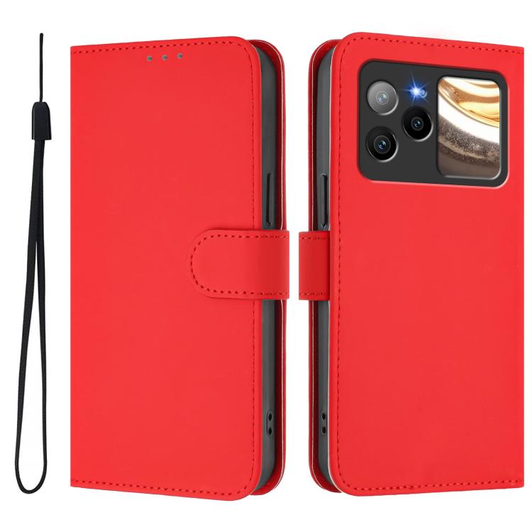 For BLU Bold N4 Skin Feel Solid Color Leather Phone Case with Lanyard