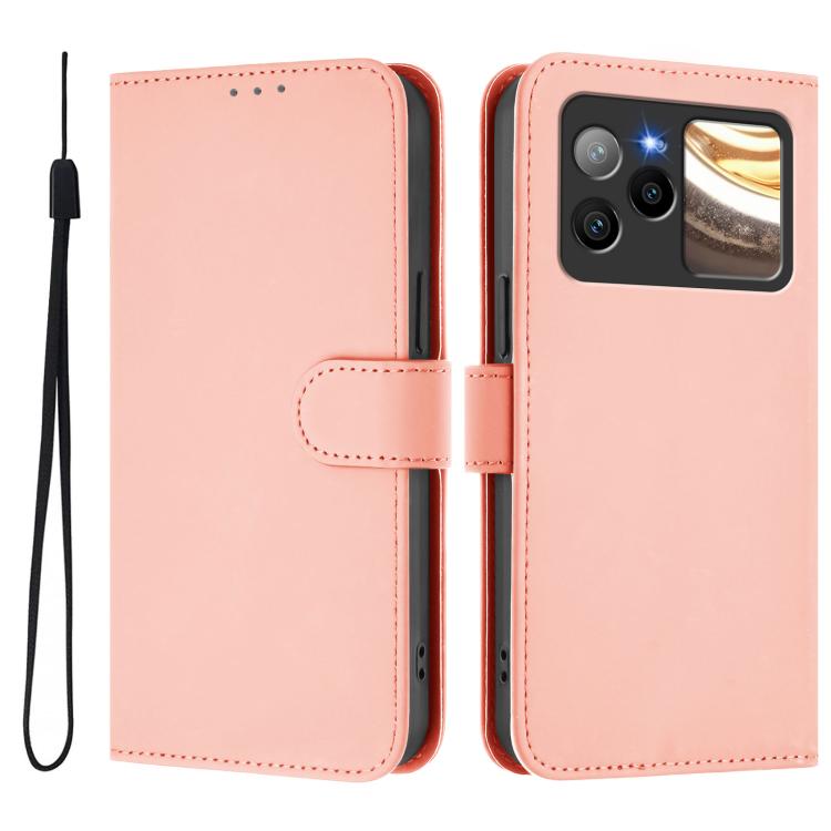 For BLU Bold N4 Skin Feel Solid Color Leather Phone Case with Lanyard
