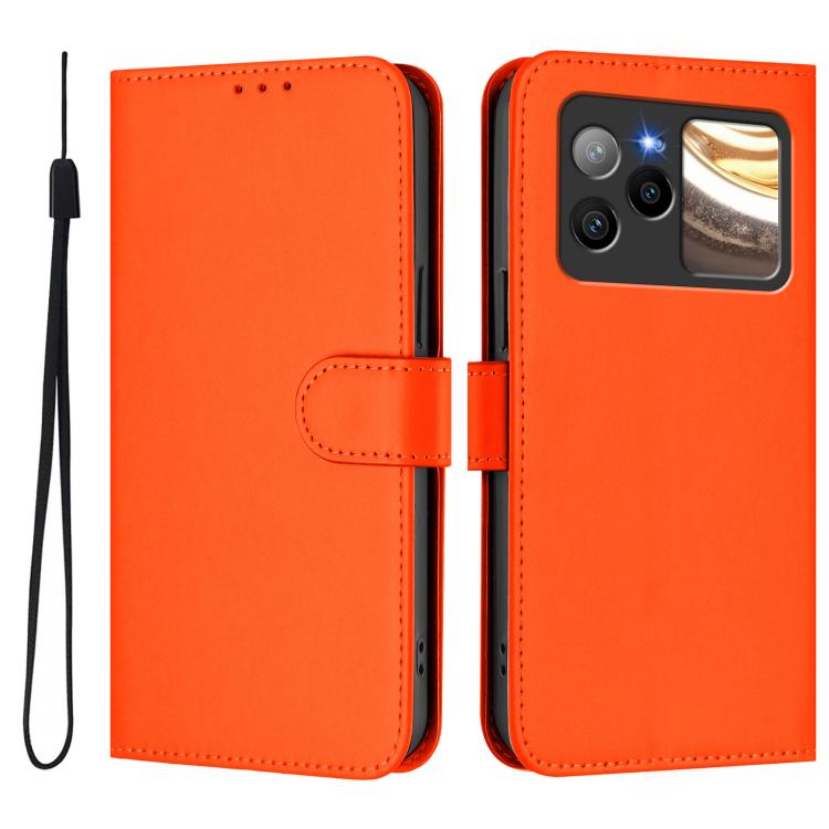 For BLU Bold N4 Skin Feel Solid Color Leather Phone Case with Lanyard