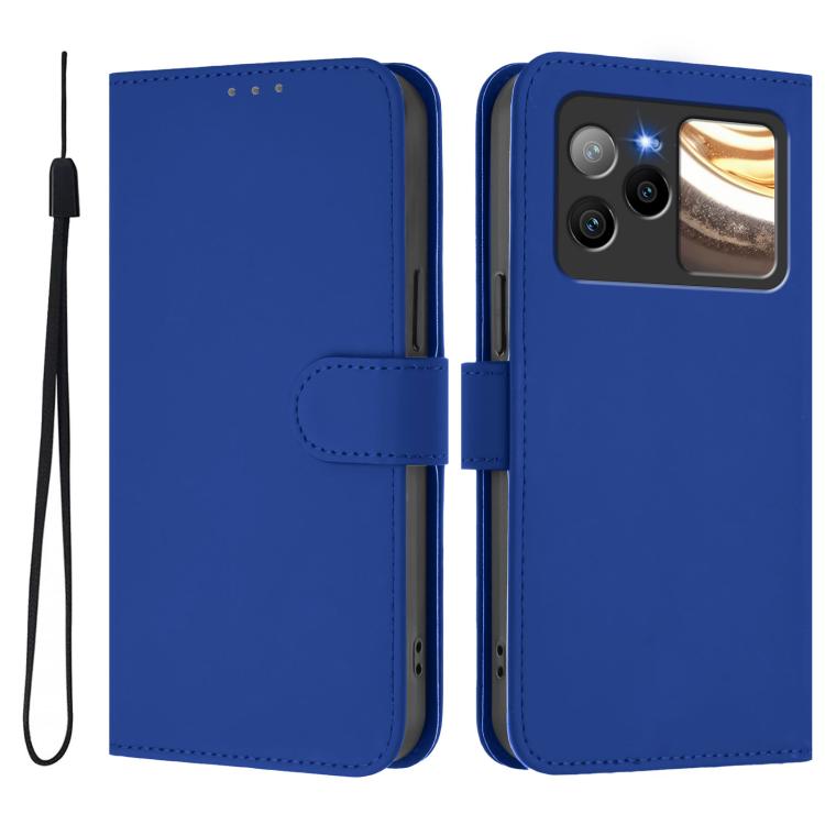 For BLU Bold N4 Skin Feel Solid Color Leather Phone Case with Lanyard