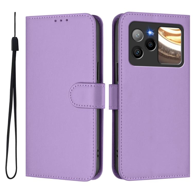 For BLU Bold N4 Skin Feel Solid Color Leather Phone Case with Lanyard