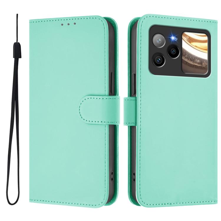 For BLU Bold N4 Skin Feel Solid Color Leather Phone Case with Lanyard