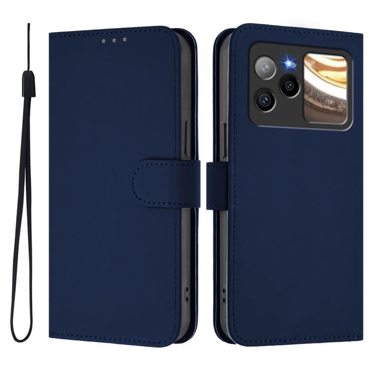For BLU Bold N4 Skin Feel Solid Color Leather Phone Case with Lanyard