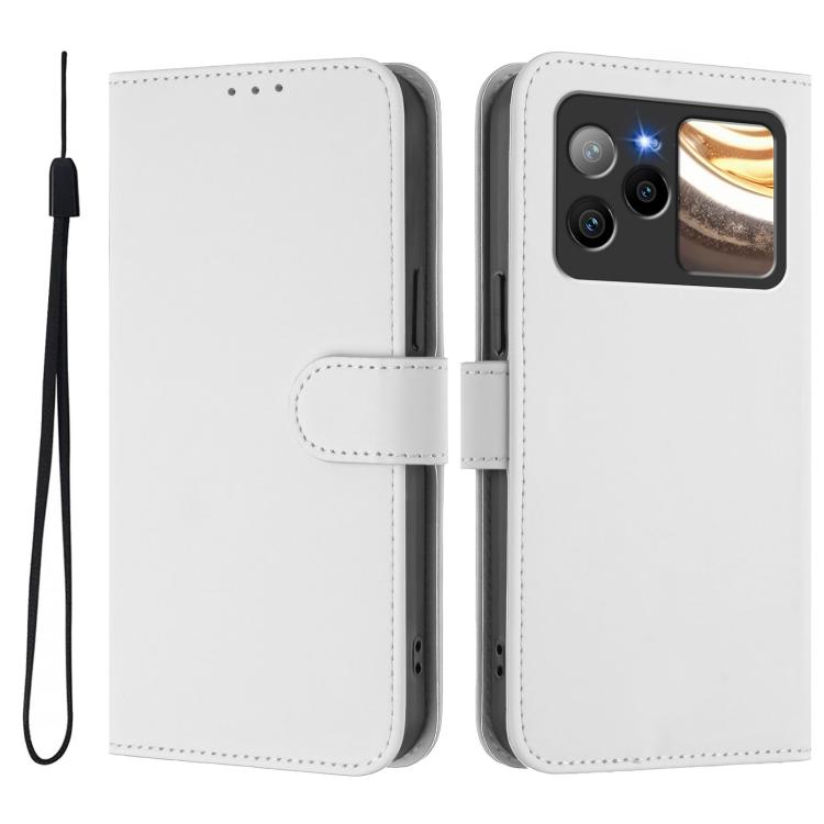 For BLU Bold N4 Skin Feel Solid Color Leather Phone Case with Lanyard