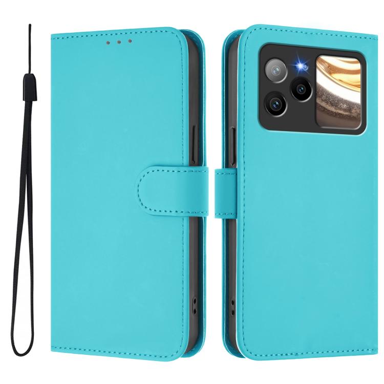 For BLU Bold N4 Skin Feel Solid Color Leather Phone Case with Lanyard