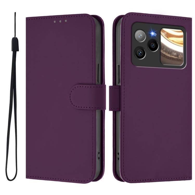 For BLU Bold N4 Skin Feel Solid Color Leather Phone Case with Lanyard