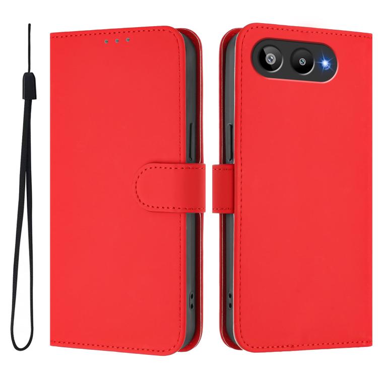 For BLU G95 Skin Feel Solid Color Leather Phone Case with Lanyard