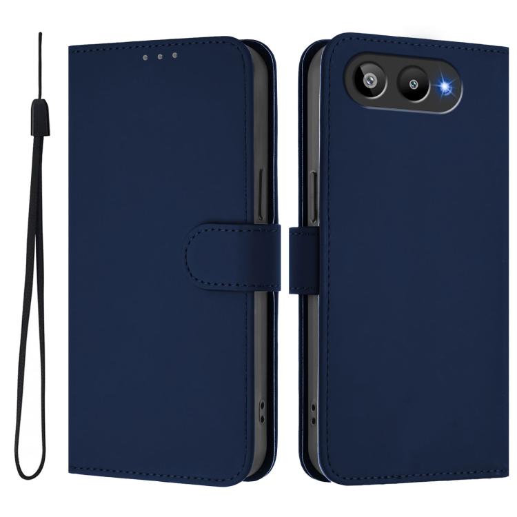 For BLU G95 Skin Feel Solid Color Leather Phone Case with Lanyard