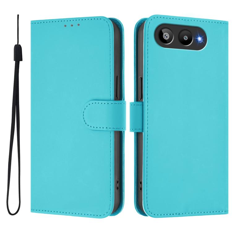 For BLU G95 Skin Feel Solid Color Leather Phone Case with Lanyard