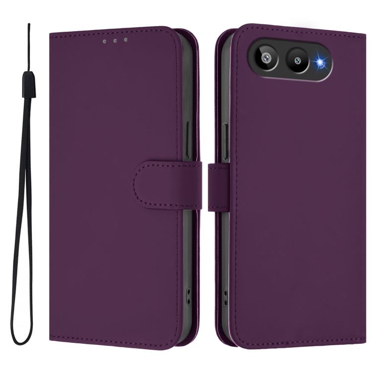For BLU G95 Skin Feel Solid Color Leather Phone Case with Lanyard