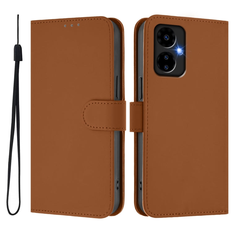 For Boost MobIle Celero 5G 2024 / 3 5G Skin Feel Solid Color Leather Phone Case with Lanyard