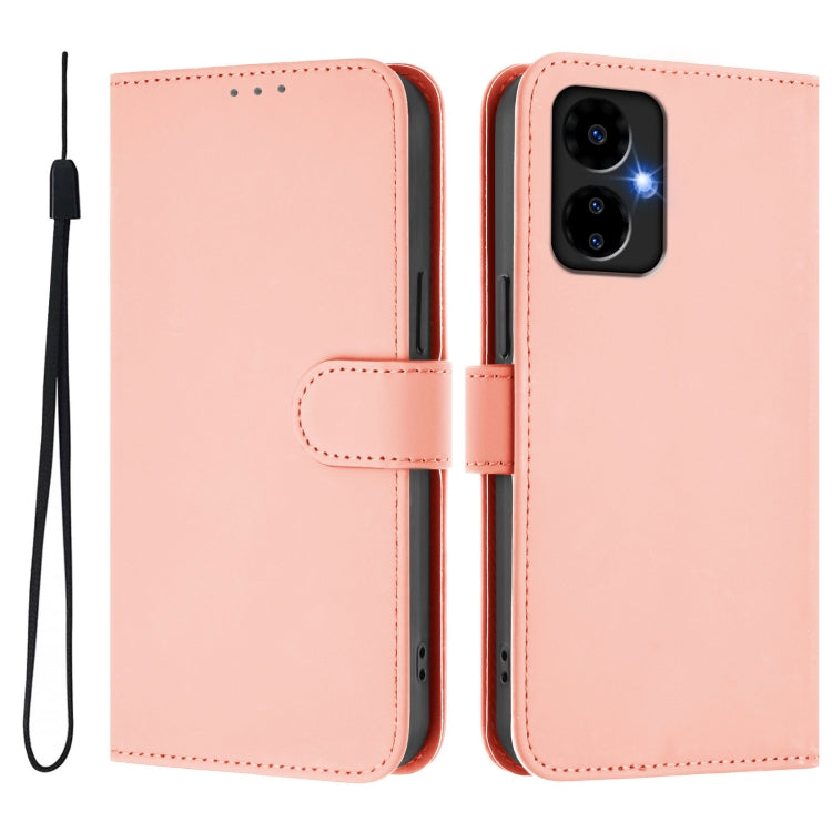 For Boost MobIle Celero 5G 2024 / 3 5G Skin Feel Solid Color Leather Phone Case with Lanyard