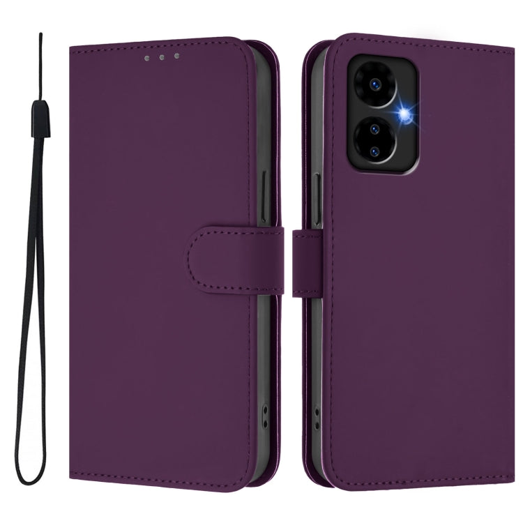 For Boost MobIle Celero 5G 2024 / 3 5G Skin Feel Solid Color Leather Phone Case with Lanyard