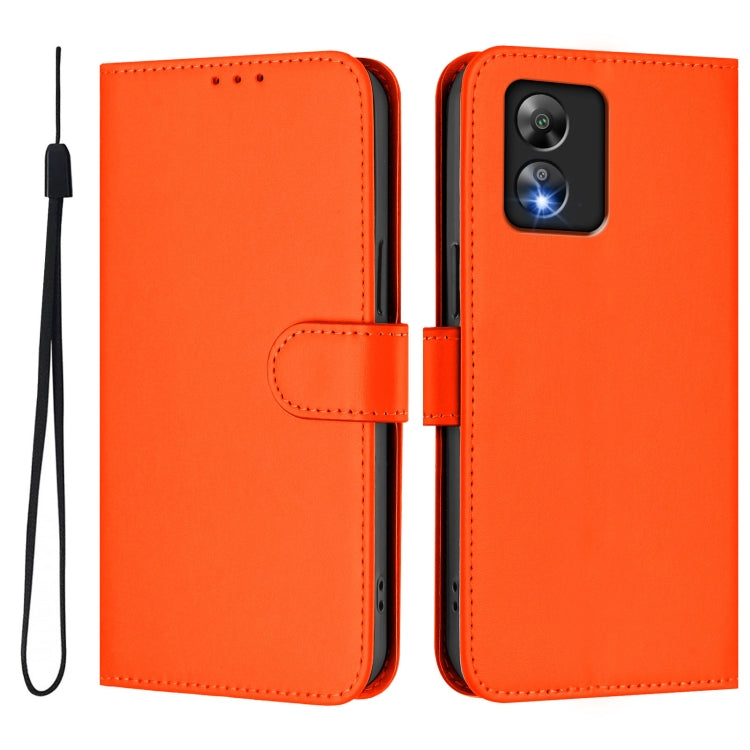 For Boost MobIle Celero 5G SC Skin Feel Solid Color Leather Phone Case with Lanyard