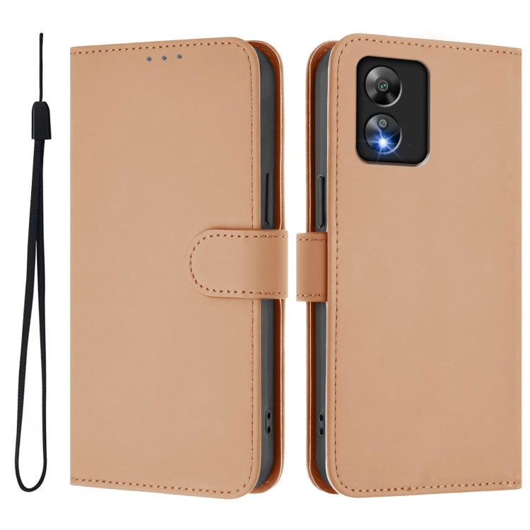 For Boost MobIle Celero 5G SC Skin Feel Solid Color Leather Phone Case with Lanyard