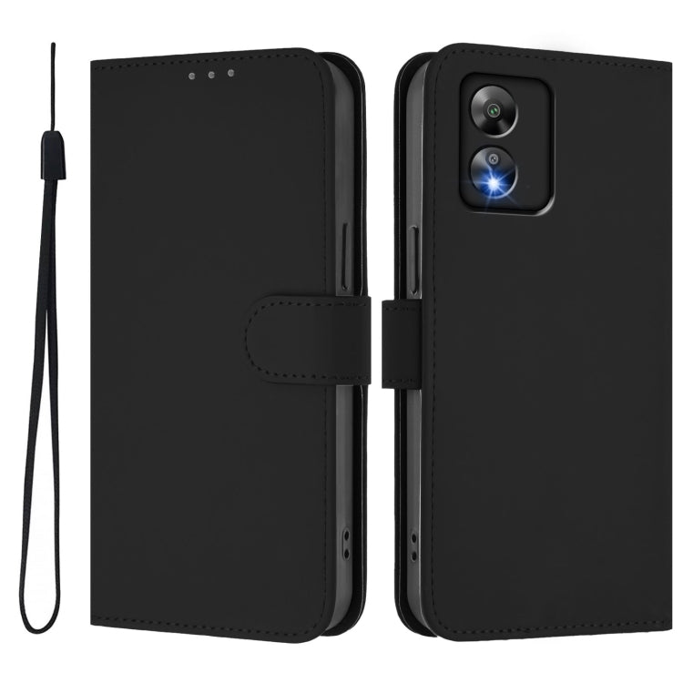 For Boost MobIle Celero 5G SC Skin Feel Solid Color Leather Phone Case with Lanyard
