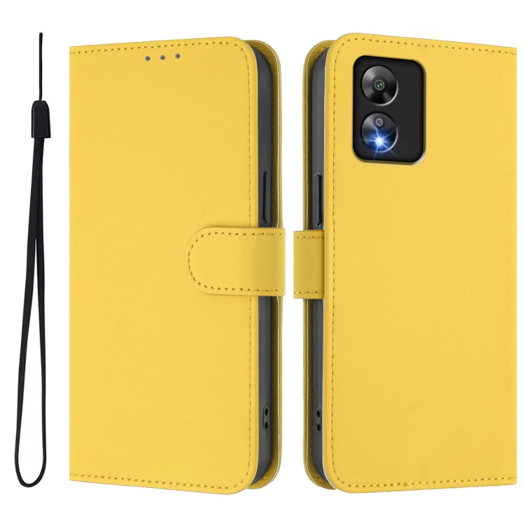 For Boost MobIle Celero 5G SC Skin Feel Solid Color Leather Phone Case with Lanyard