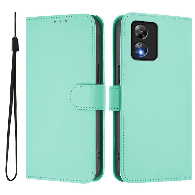 For Boost MobIle Celero 5G SC Skin Feel Solid Color Leather Phone Case with Lanyard