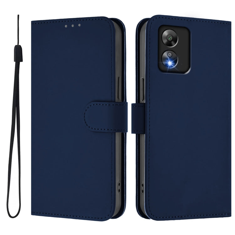 For Boost MobIle Celero 5G SC Skin Feel Solid Color Leather Phone Case with Lanyard