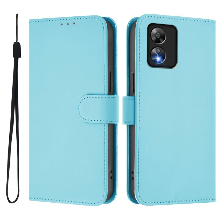For Boost MobIle Celero 5G SC Skin Feel Solid Color Leather Phone Case with Lanyard