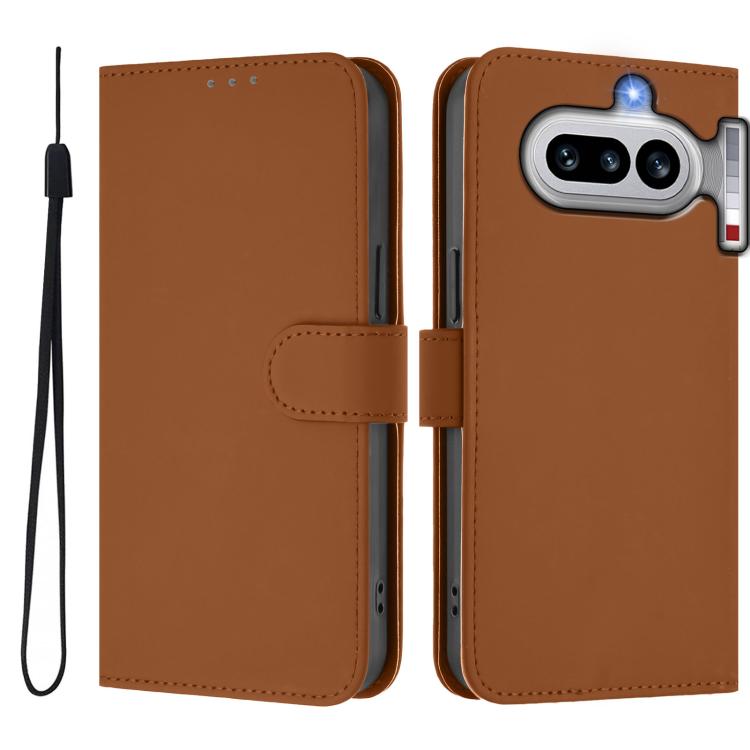 For Nothing Phone 4a Skin Feel Solid Color Leather Phone Case with Lanyard