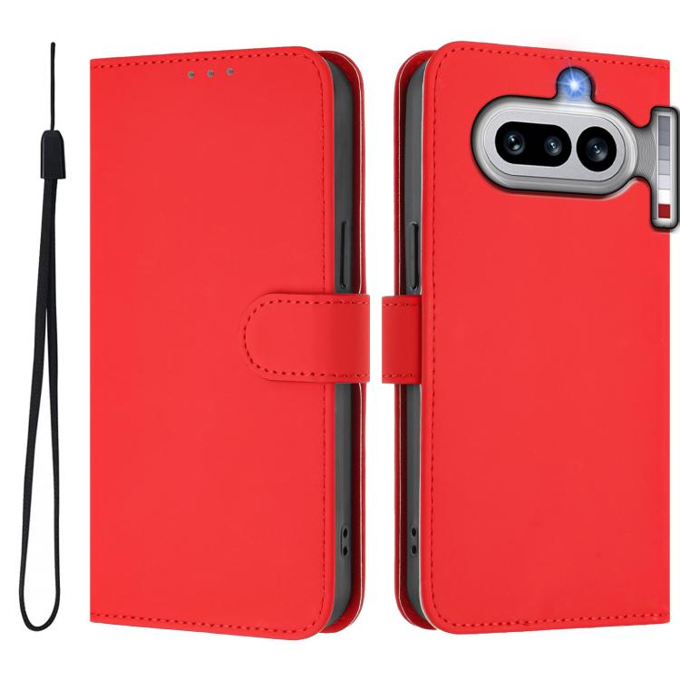For Nothing Phone 4a Skin Feel Solid Color Leather Phone Case with Lanyard
