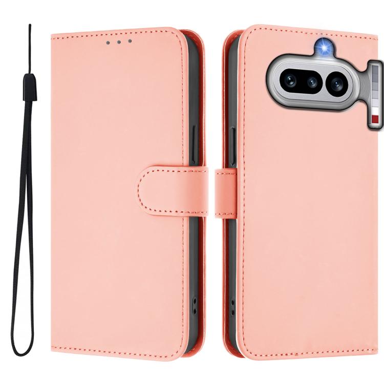 For Nothing Phone 4a Skin Feel Solid Color Leather Phone Case with Lanyard