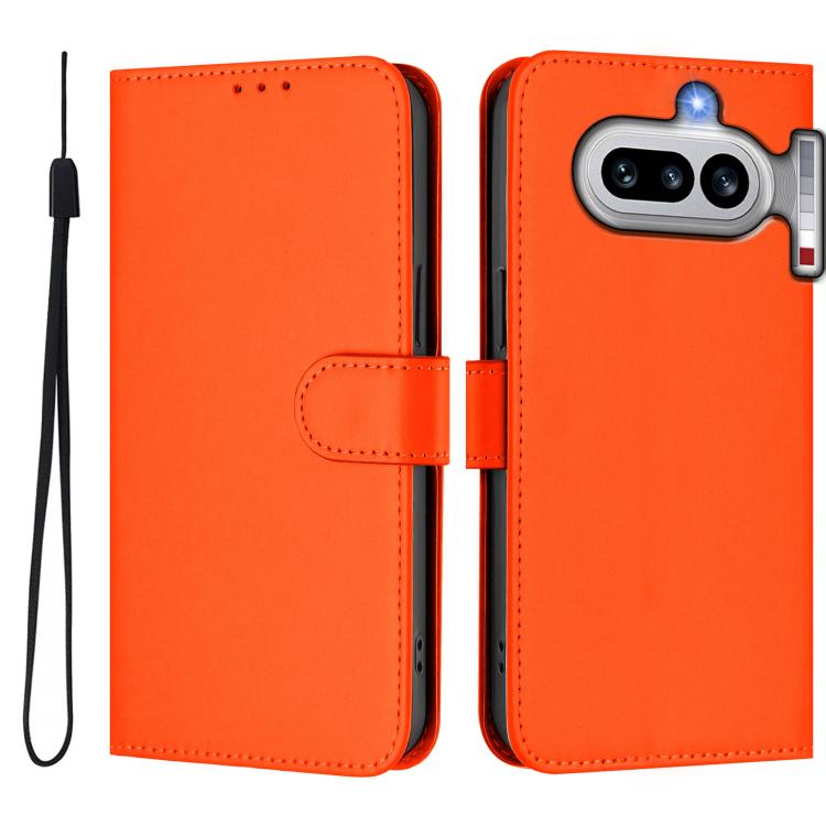For Nothing Phone 4a Skin Feel Solid Color Leather Phone Case with Lanyard