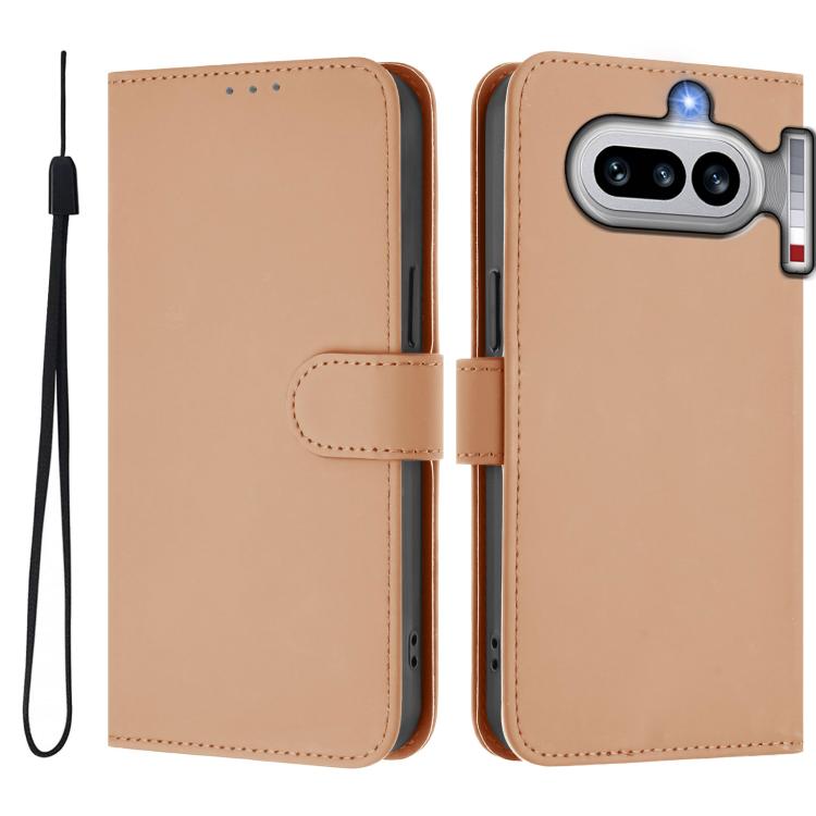 For Nothing Phone 4a Skin Feel Solid Color Leather Phone Case with Lanyard