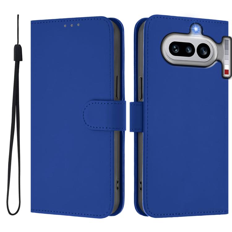 For Nothing Phone 4a Skin Feel Solid Color Leather Phone Case with Lanyard