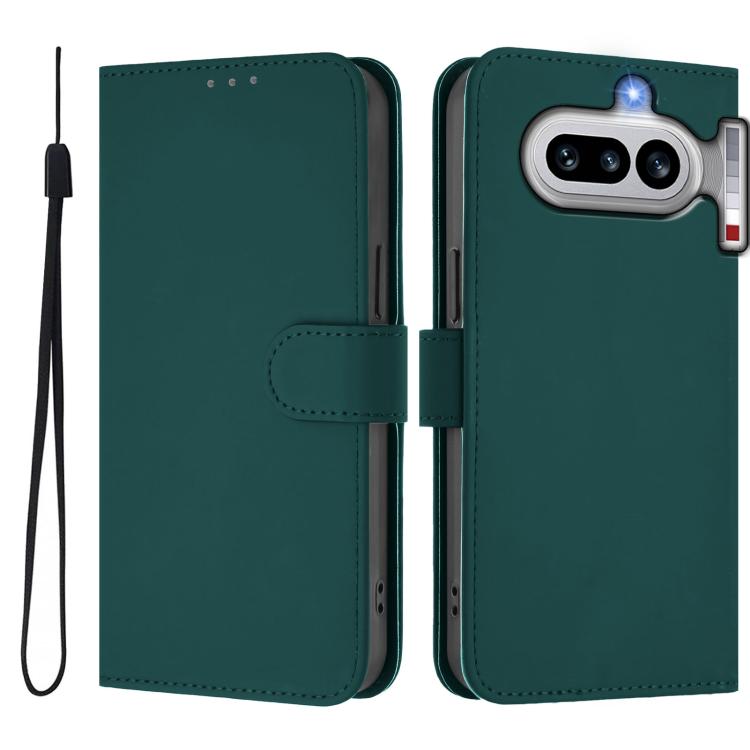 For Nothing Phone 4a Skin Feel Solid Color Leather Phone Case with Lanyard