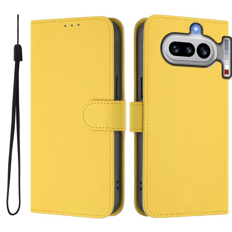 For Nothing Phone 4a Skin Feel Solid Color Leather Phone Case with Lanyard