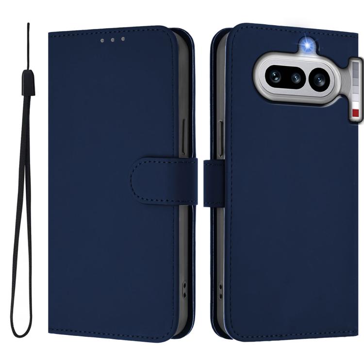 For Nothing Phone 4a Skin Feel Solid Color Leather Phone Case with Lanyard