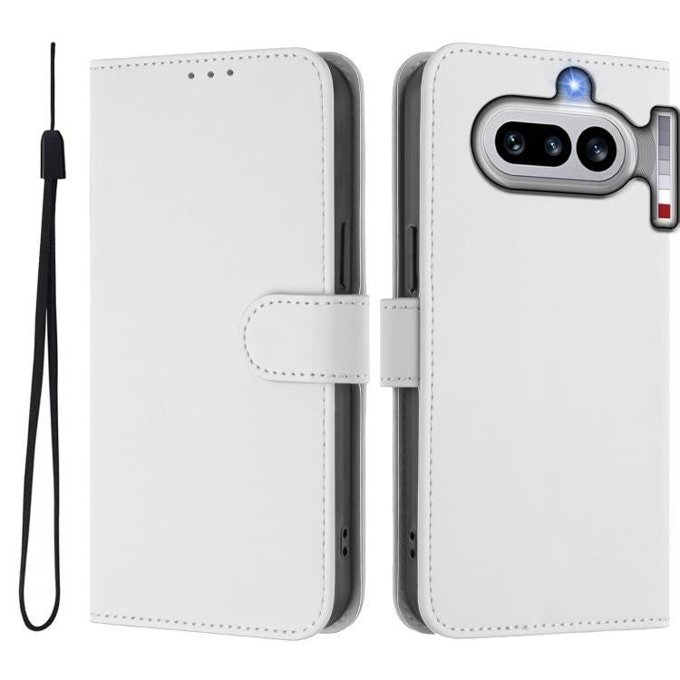 For Nothing Phone 4a Skin Feel Solid Color Leather Phone Case with Lanyard