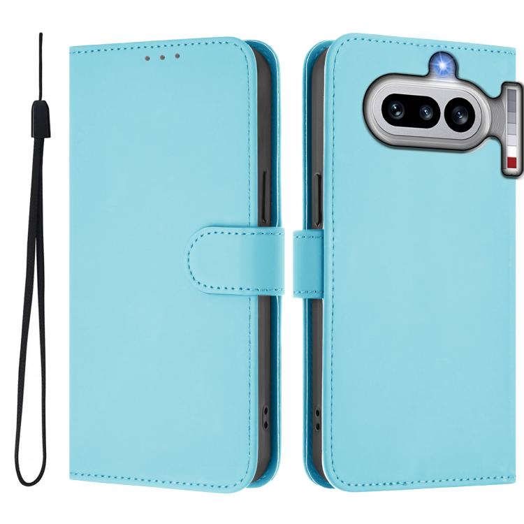 For Nothing Phone 4a Skin Feel Solid Color Leather Phone Case with Lanyard