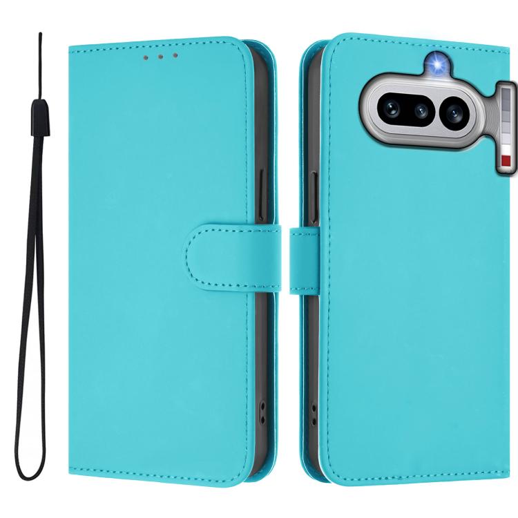 For Nothing Phone 4a Skin Feel Solid Color Leather Phone Case with Lanyard