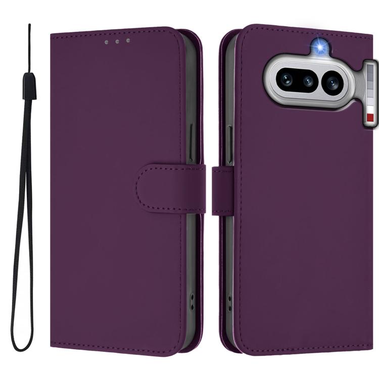 For Nothing Phone 4a Skin Feel Solid Color Leather Phone Case with Lanyard