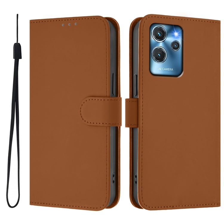 For Oukitel C32 Skin Feel Solid Color Leather Phone Case with Lanyard
