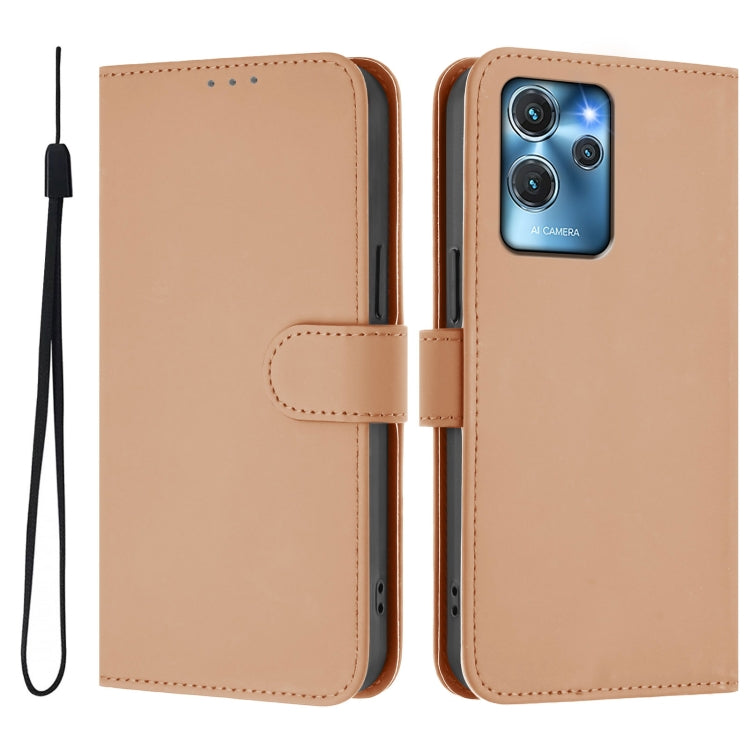For Oukitel C32 Skin Feel Solid Color Leather Phone Case with Lanyard