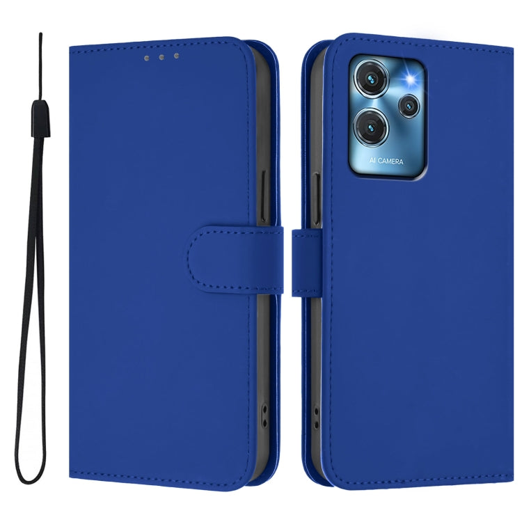 For Oukitel C32 Skin Feel Solid Color Leather Phone Case with Lanyard