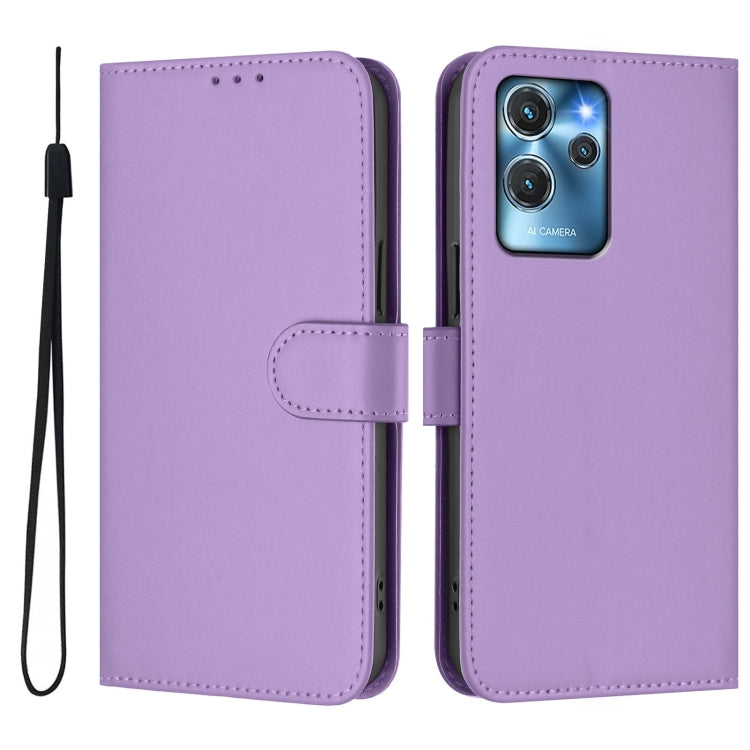 For Oukitel C32 Skin Feel Solid Color Leather Phone Case with Lanyard