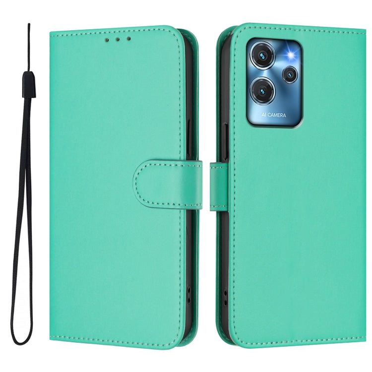 For Oukitel C32 Skin Feel Solid Color Leather Phone Case with Lanyard