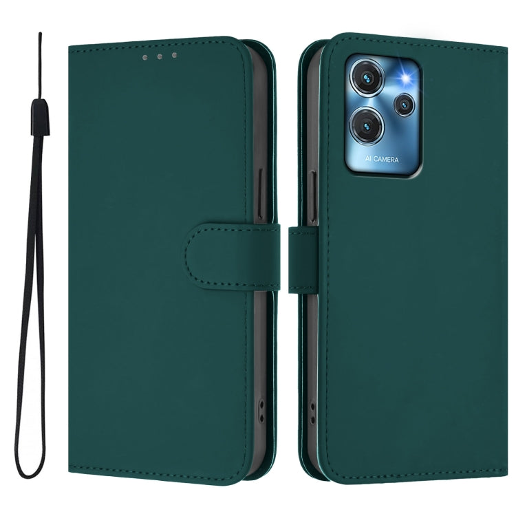 For Oukitel C32 Skin Feel Solid Color Leather Phone Case with Lanyard