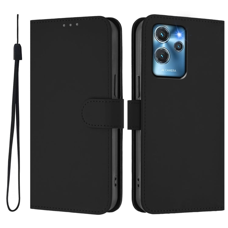 For Oukitel C32 Skin Feel Solid Color Leather Phone Case with Lanyard