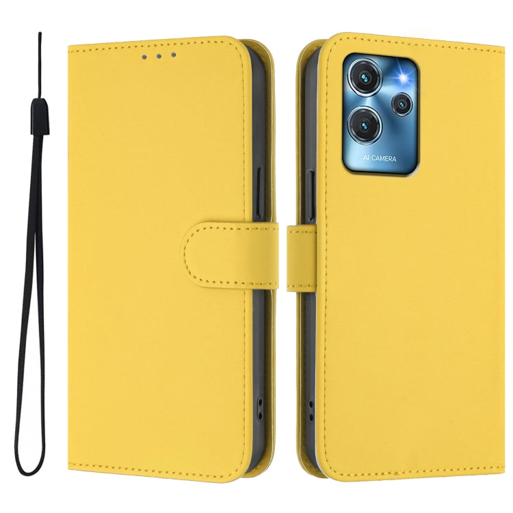 For Oukitel C32 Skin Feel Solid Color Leather Phone Case with Lanyard