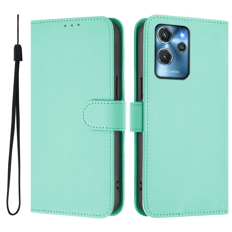 For Oukitel C32 Skin Feel Solid Color Leather Phone Case with Lanyard