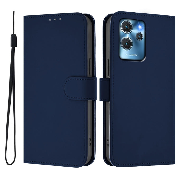 For Oukitel C32 Skin Feel Solid Color Leather Phone Case with Lanyard